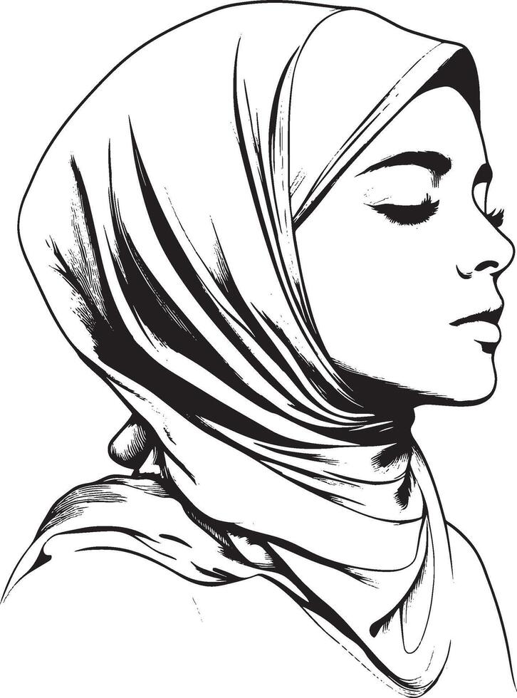 Black illustration of a hijab outline. vector