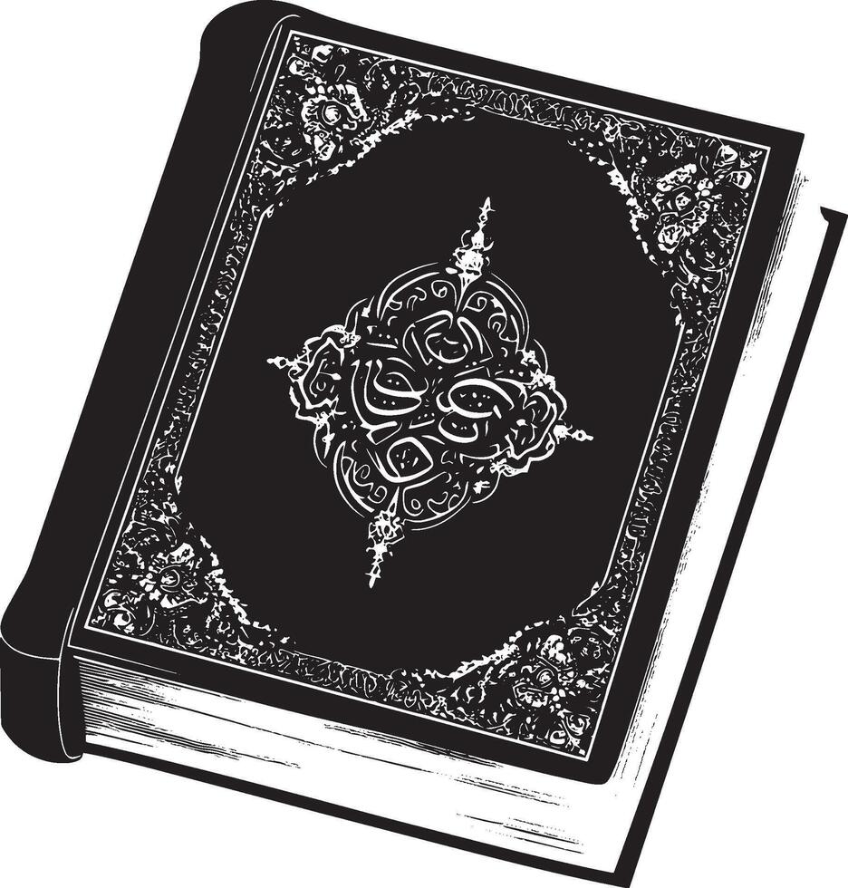 Black silhouette illustration of the Quran. vector