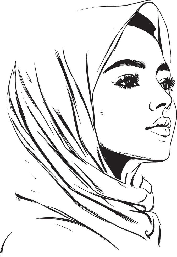 Simple outline of a hijab in black style. vector
