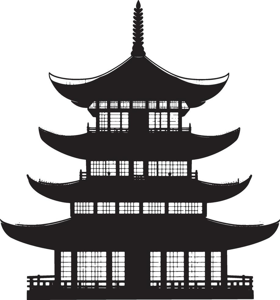 Simple Buddhist temple silhouette in black style. vector