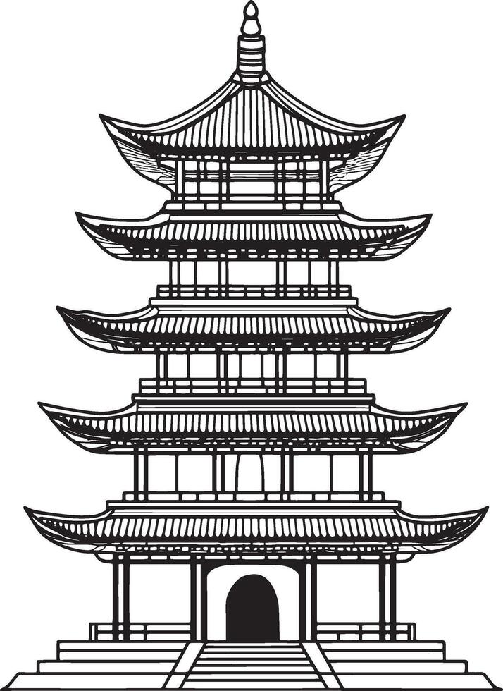 Buddhist Temple outline black illustration vector