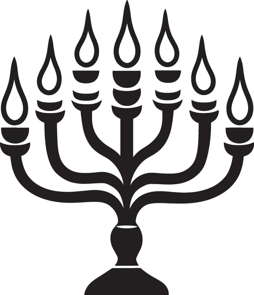 Menorah seven branched candelabrum outline black illustration vector