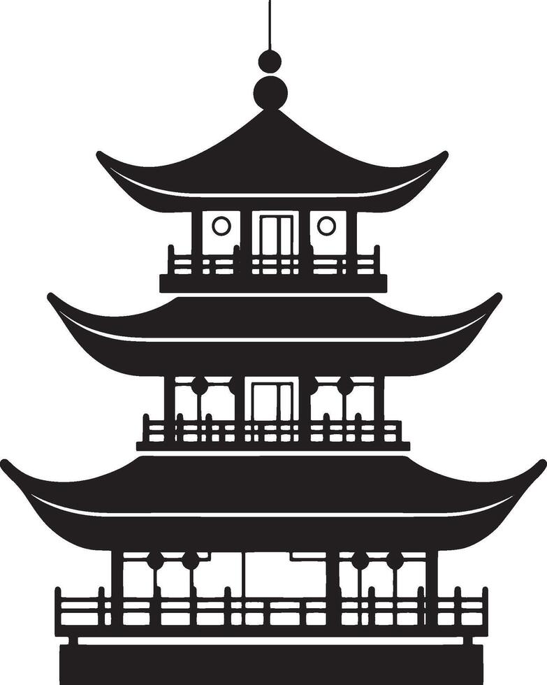 Elegant black silhouette design of a Buddhist temple. vector