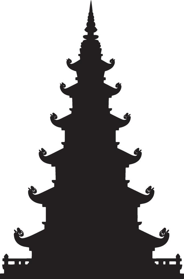 Black silhouette illustration of a Buddhist temple. vector