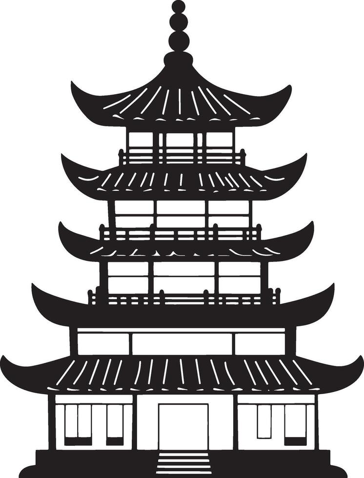 Buddhist temple depicted in a clean black silhouette . vector