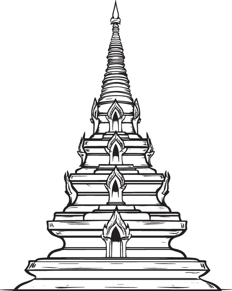 Stupa Buddhist shrine outline black illustration vector