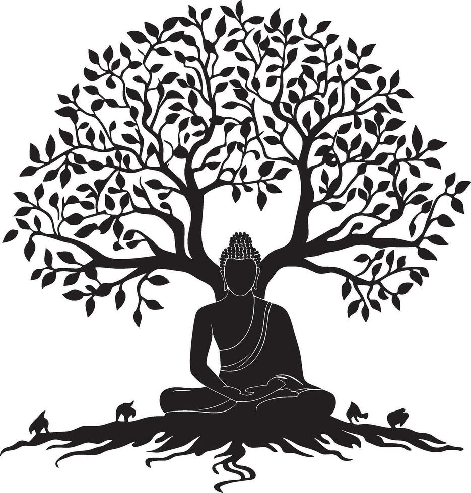Bodhi Tree simple silhouette black illustration vector