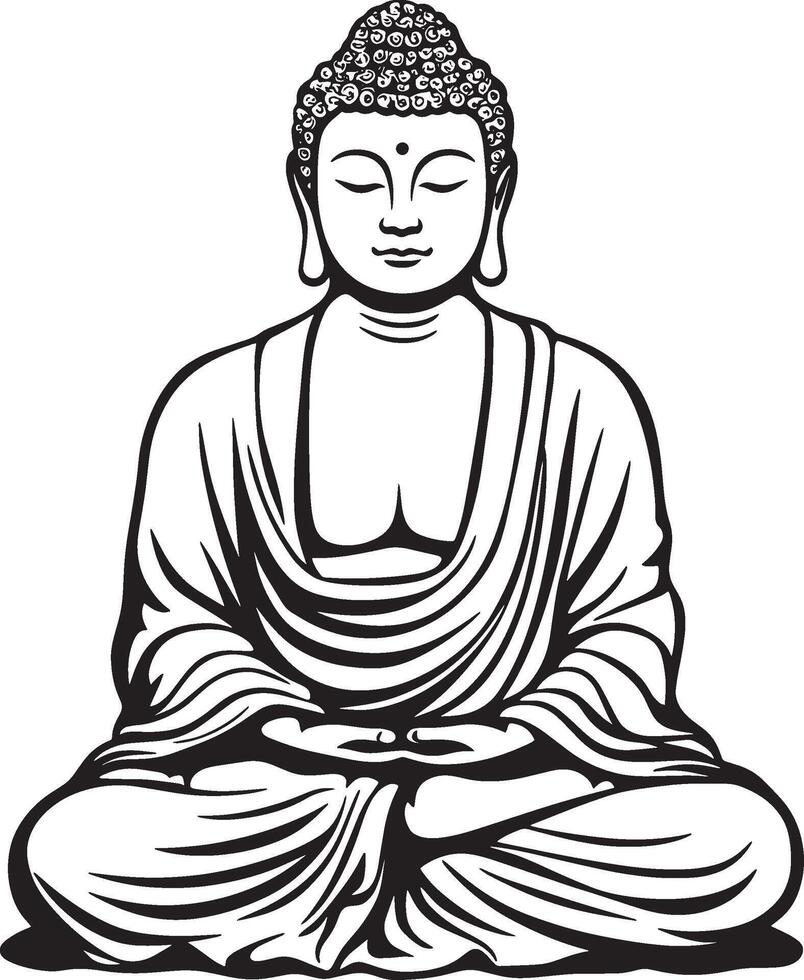 Minimalistic black outline of a Buddha statue. vector