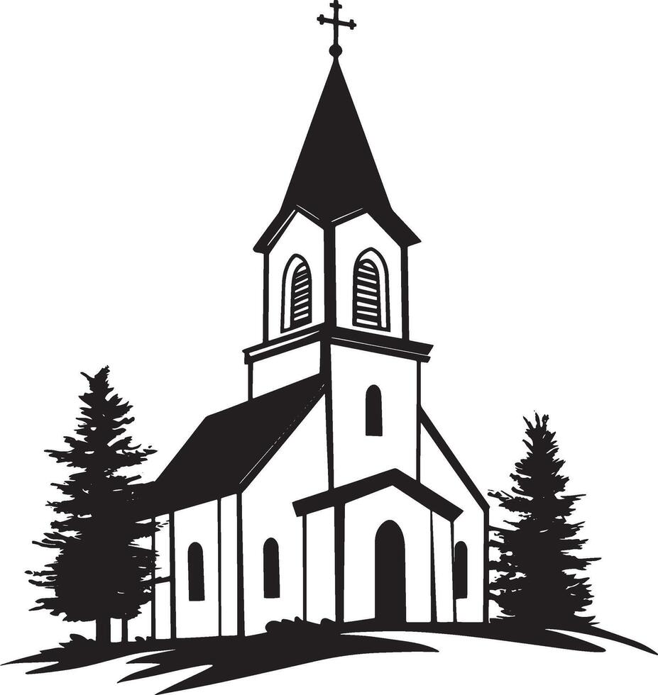 Simple black illustration of a church silhouette. vector