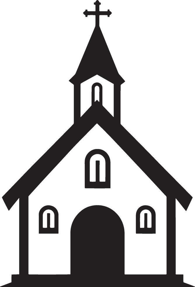 Black illustration of a church, represented in a simple silhouette style. vector