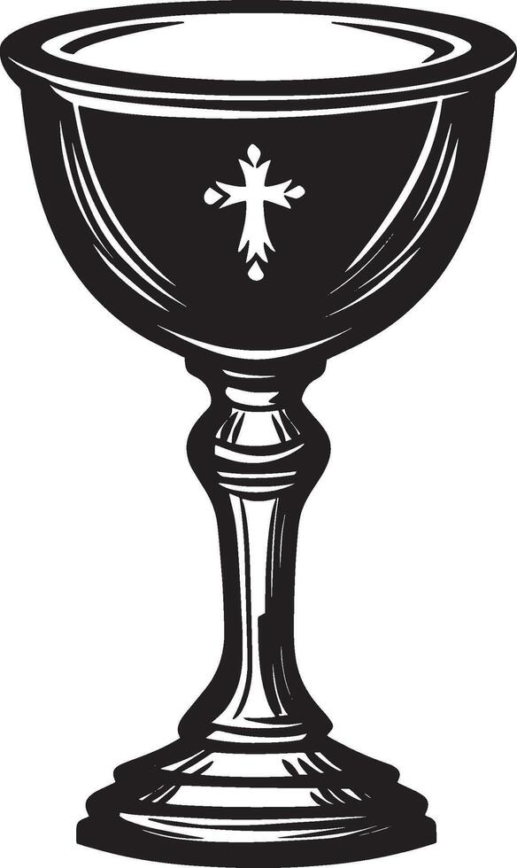 Black illustration of a chalice outline, symbolizing communion. vector