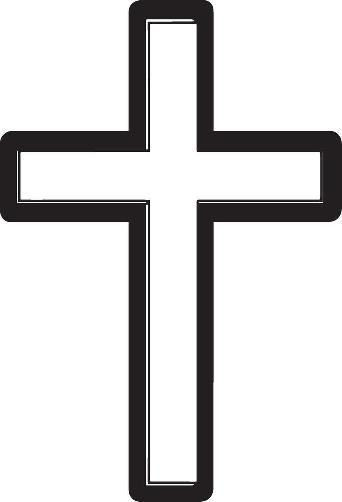 Minimalist black drawing of a cross silhouette. vector