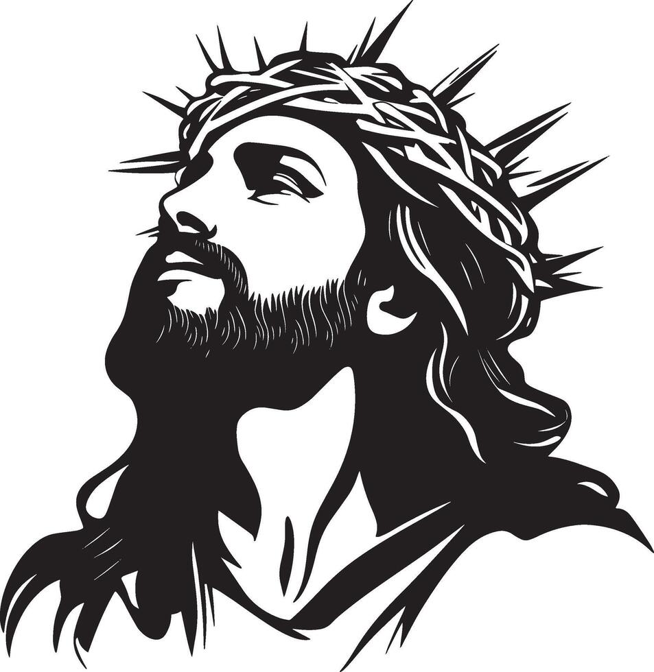 Black illustration of a simple silhouette of Jesus Christ. vector