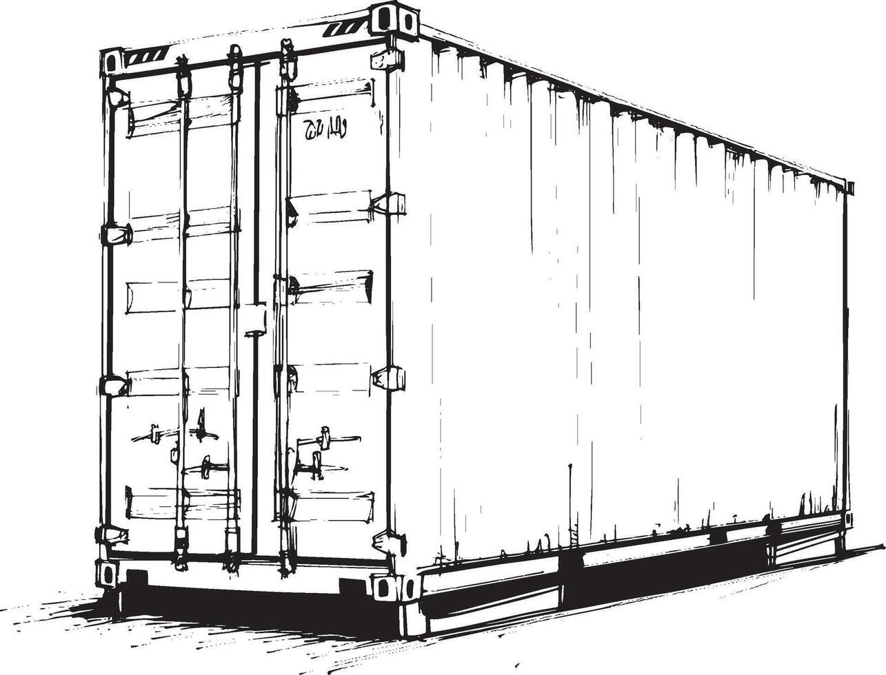 Minimalist shipping container outline in black style. vector