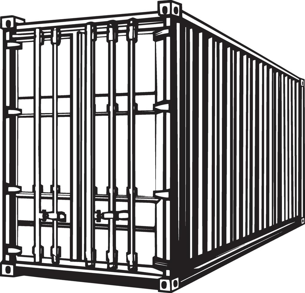 Black illustration of a shipping container outline. vector