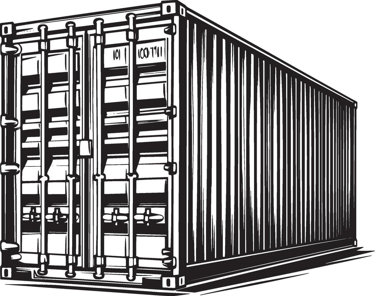 Black outline of a shipping container graphic. vector