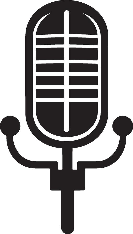 Black illustration of a microphone icon for voice recognition. vector