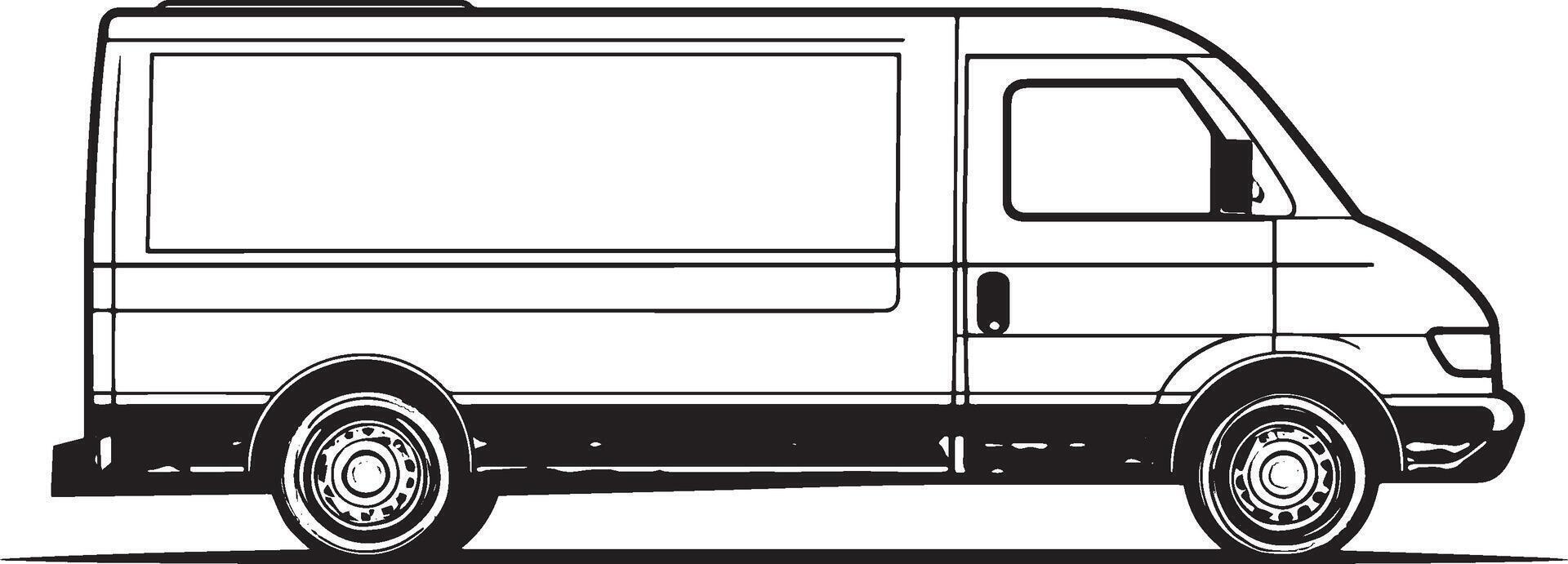 Black illustration of a delivery van outline. vector