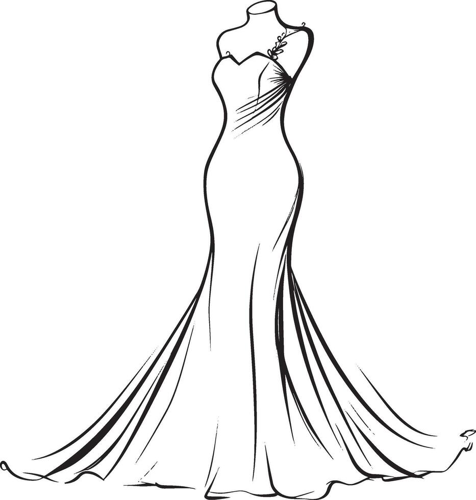 Bride Dress outline black illustration vector