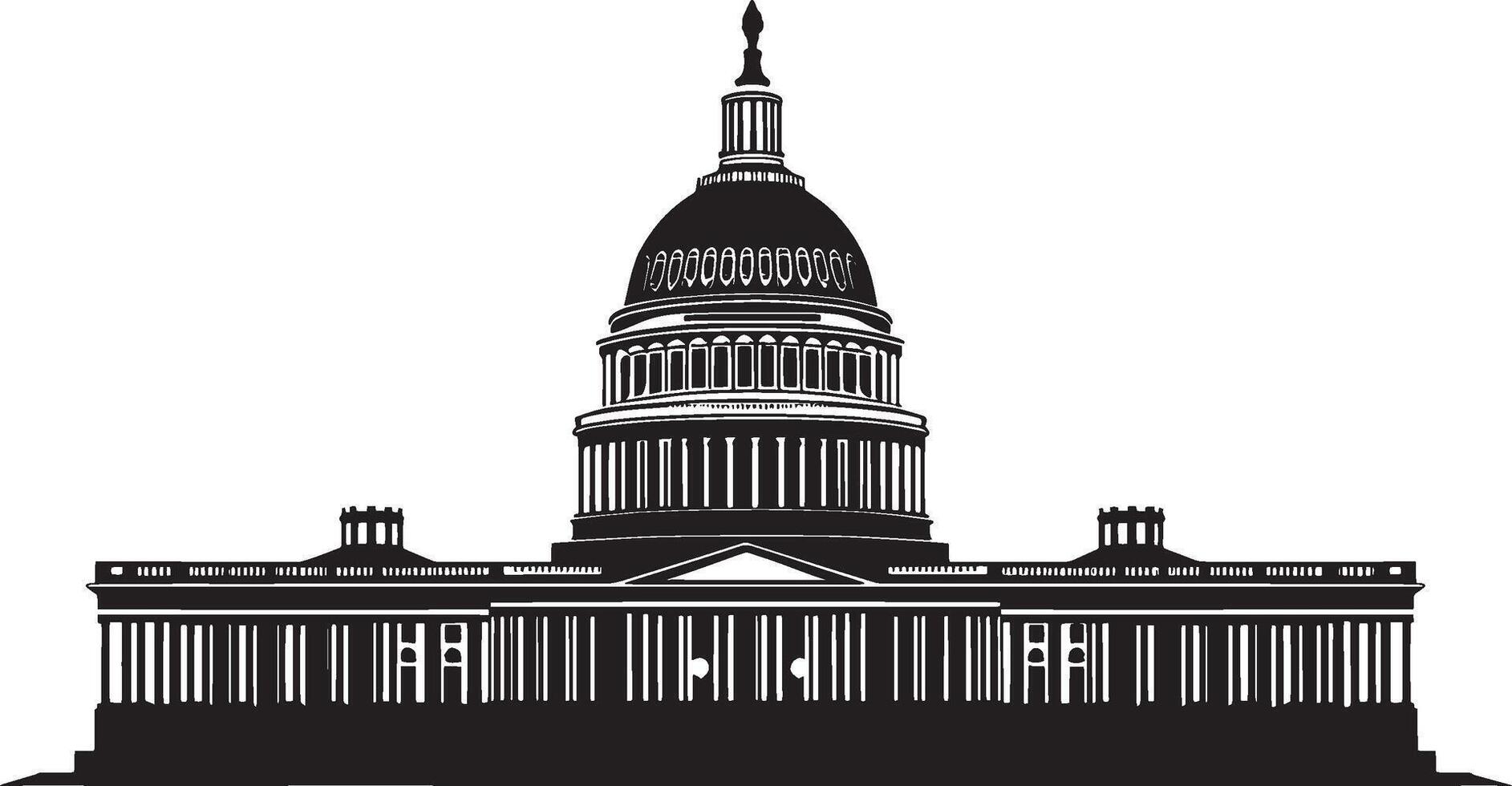 Black illustration of a simple government building silhouette. vector