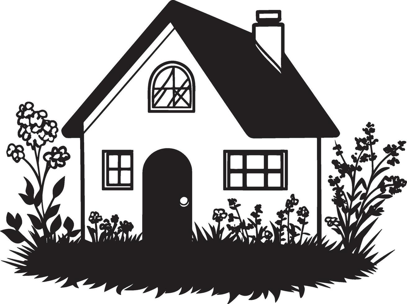House with Garden simple silhouette black illustration vector