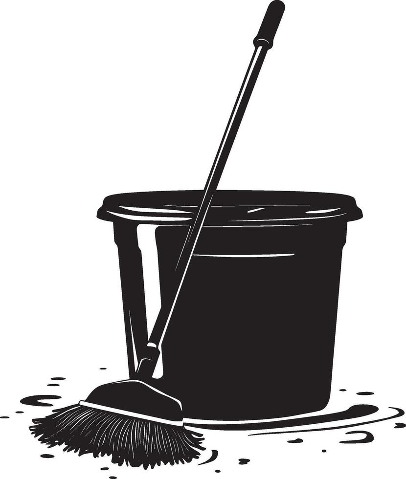 Mop Bucket with Wringer simple silhouette black illustration vector