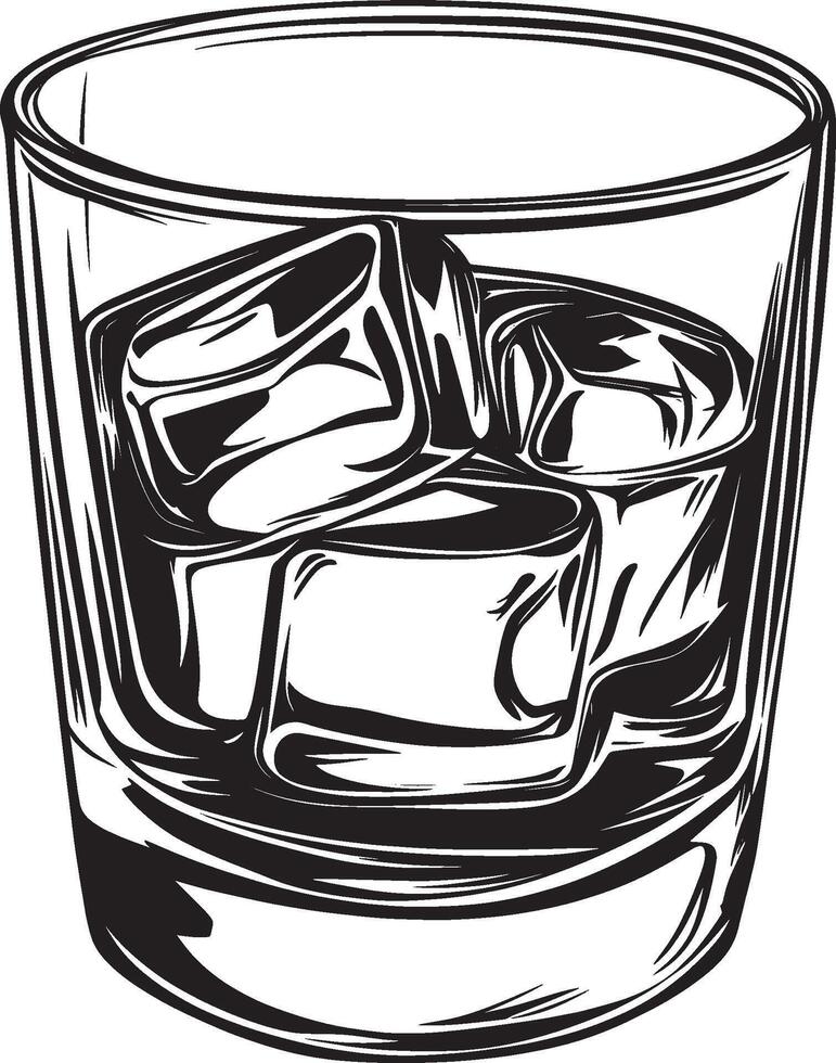 Black illustration of a whiskey glass outline. vector