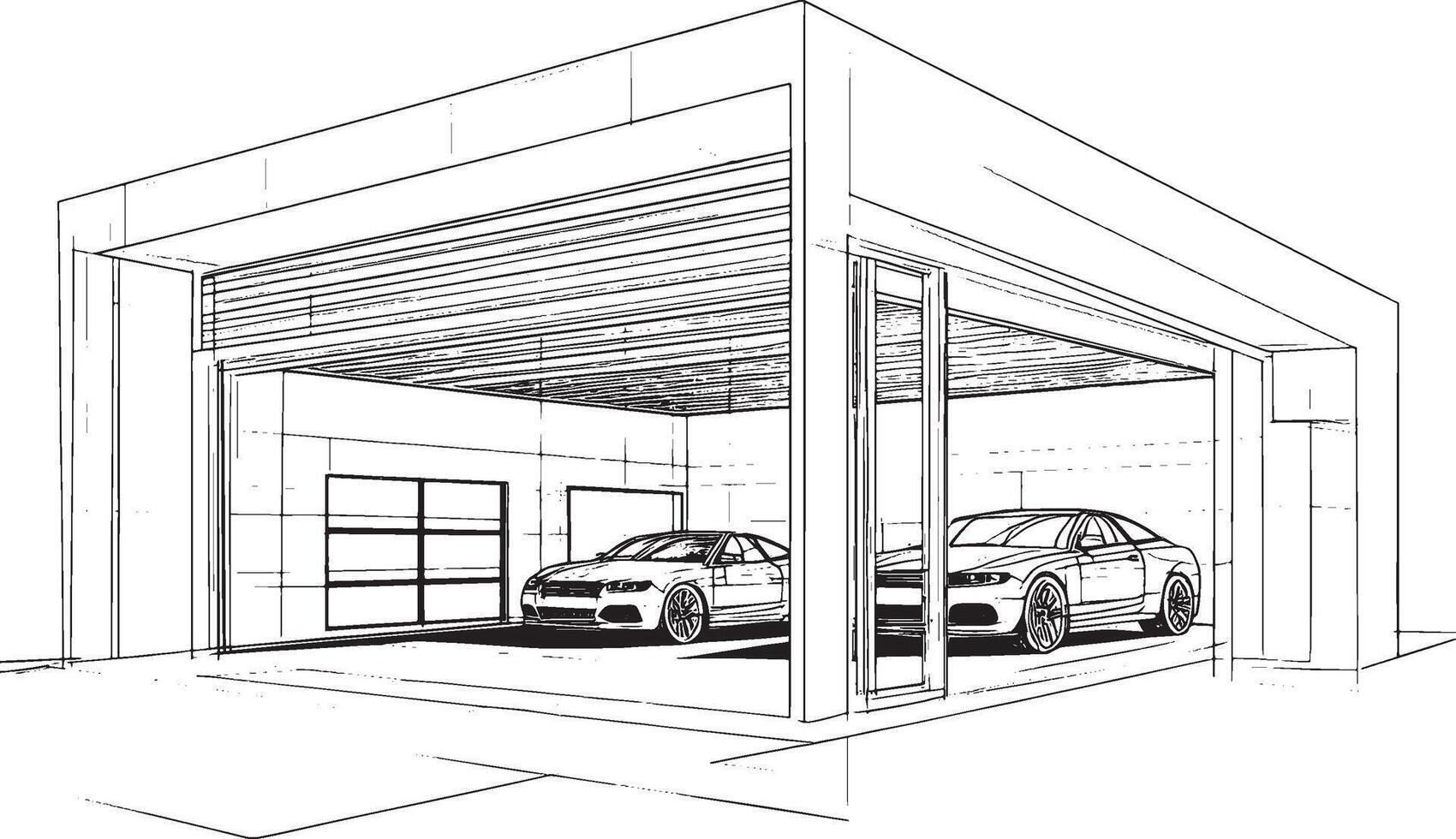 Car Garage outline black illustration vector