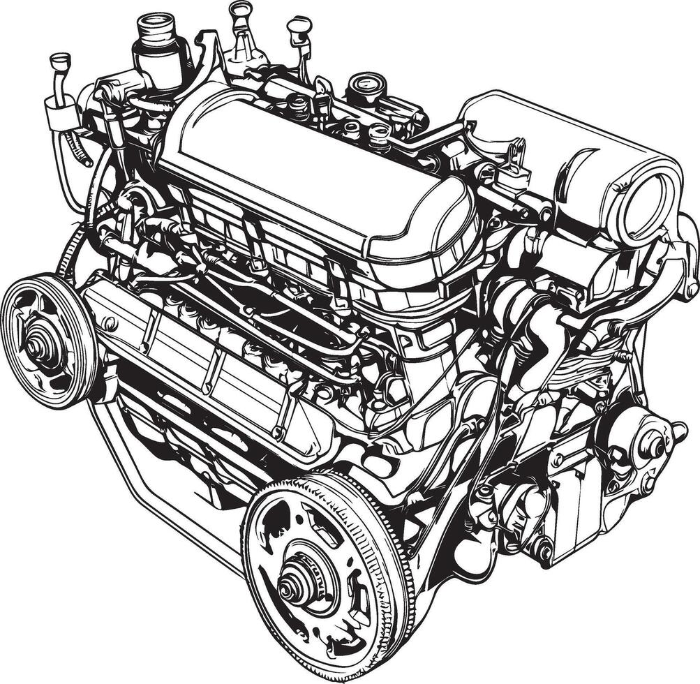 Automotive Engine outline black illustration vector