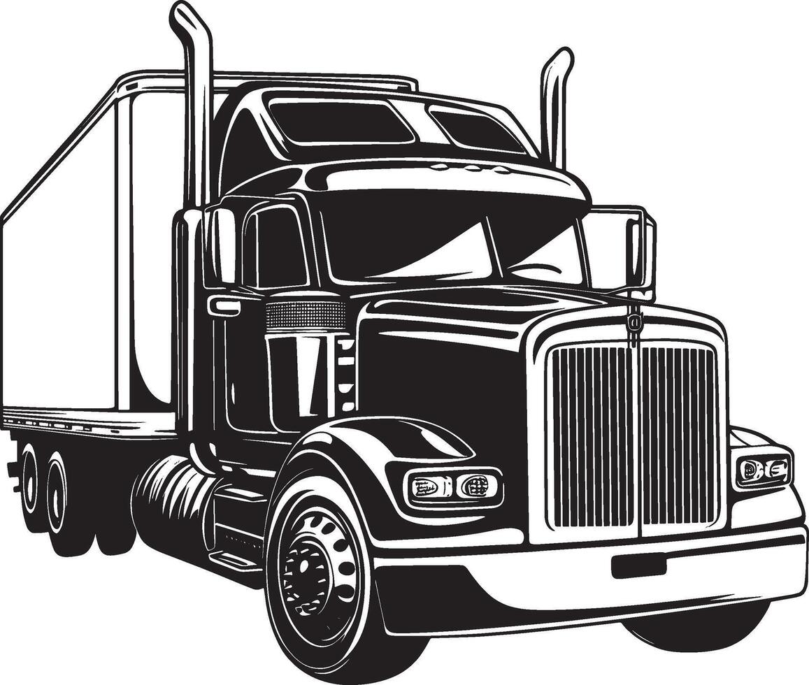a black and white drawing of a semi truck car black vector