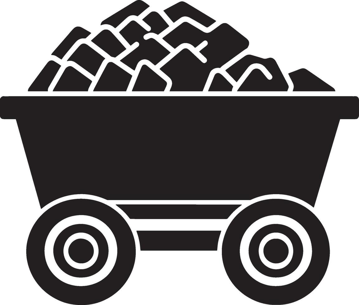 Black illustration of a mining cart icon. vector