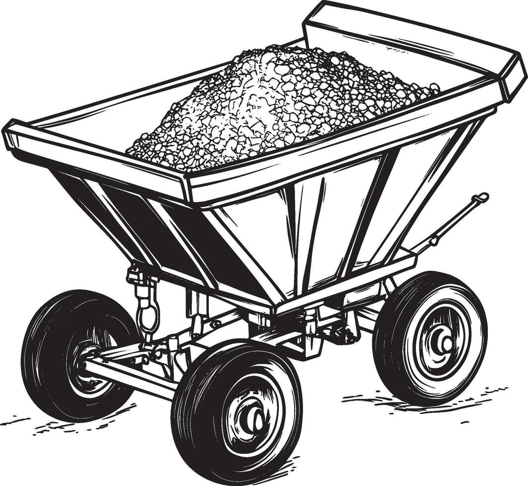 Mining Cart outline black illustration vector