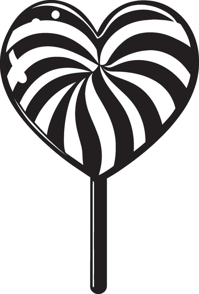a black and white heart shaped lollipop vector