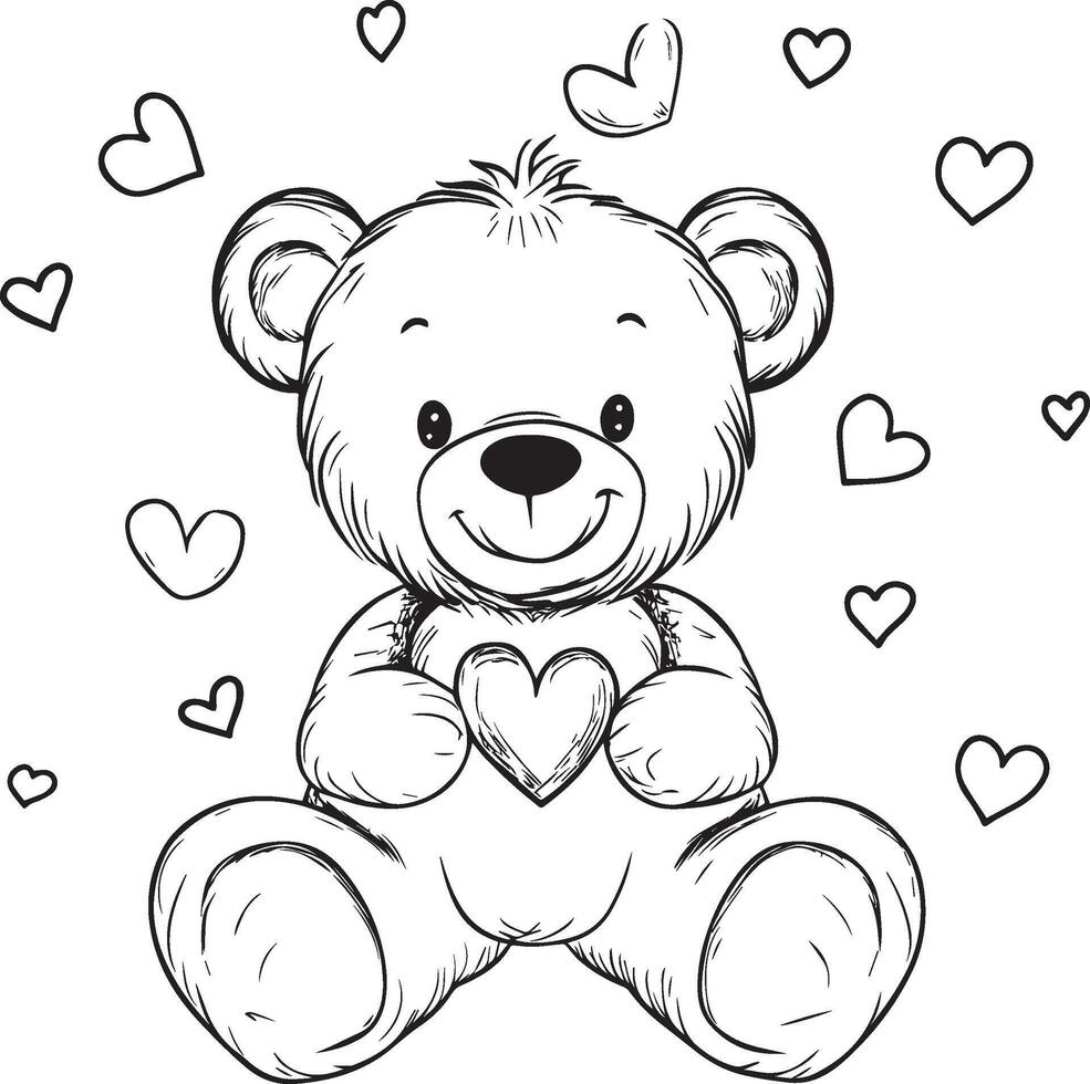 teddy bear with heart coloring pages vector