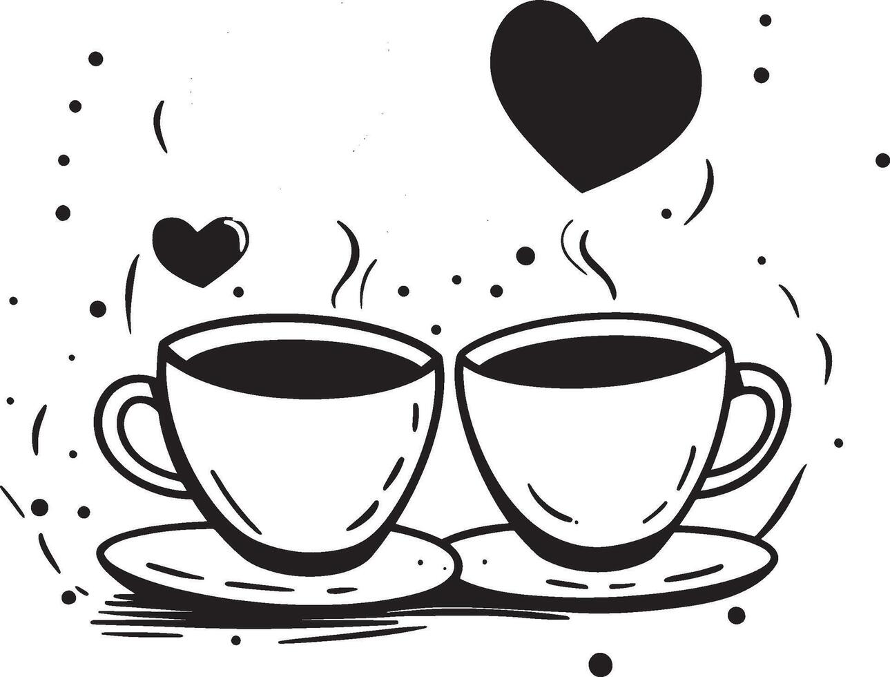 two cups of coffee with hearts on top vector