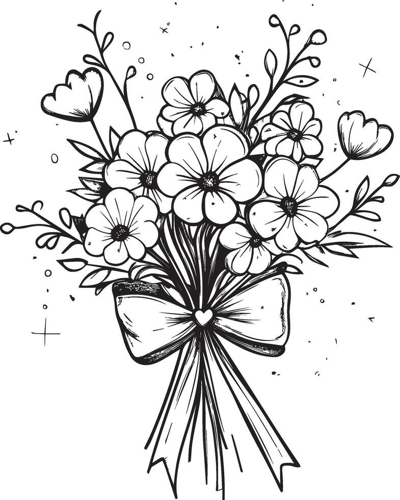 a bouquet of flowers with a bow and stars vector
