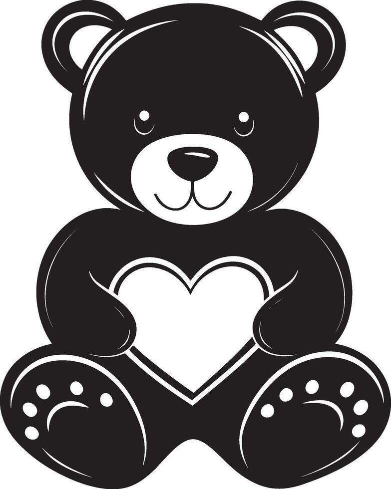 a black and white teddy bear with a heart bear vector
