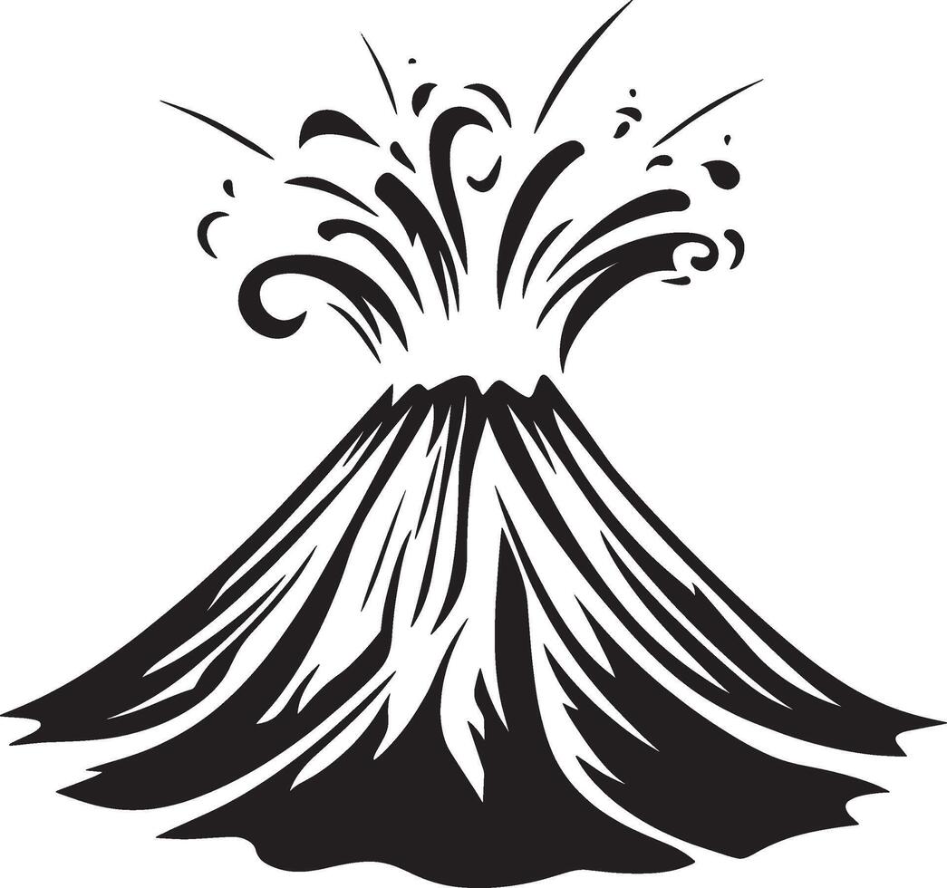 volcano erupting black and white illustration vector