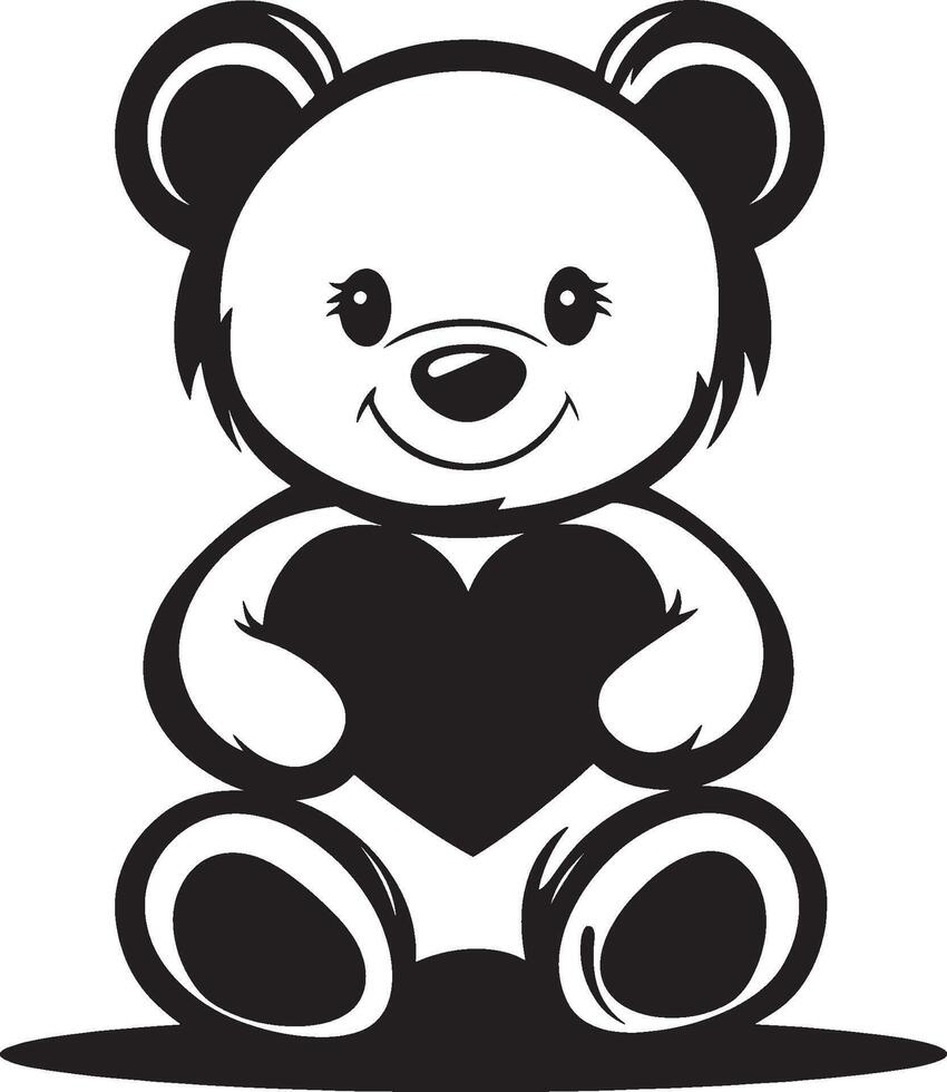 a black and white teddy bear holding a heart vector