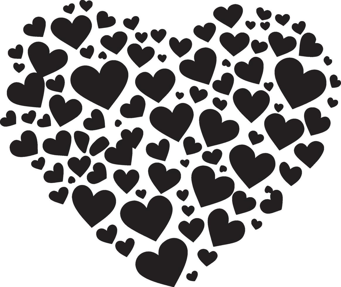 a black and white heart shape is shown with many hearts vector