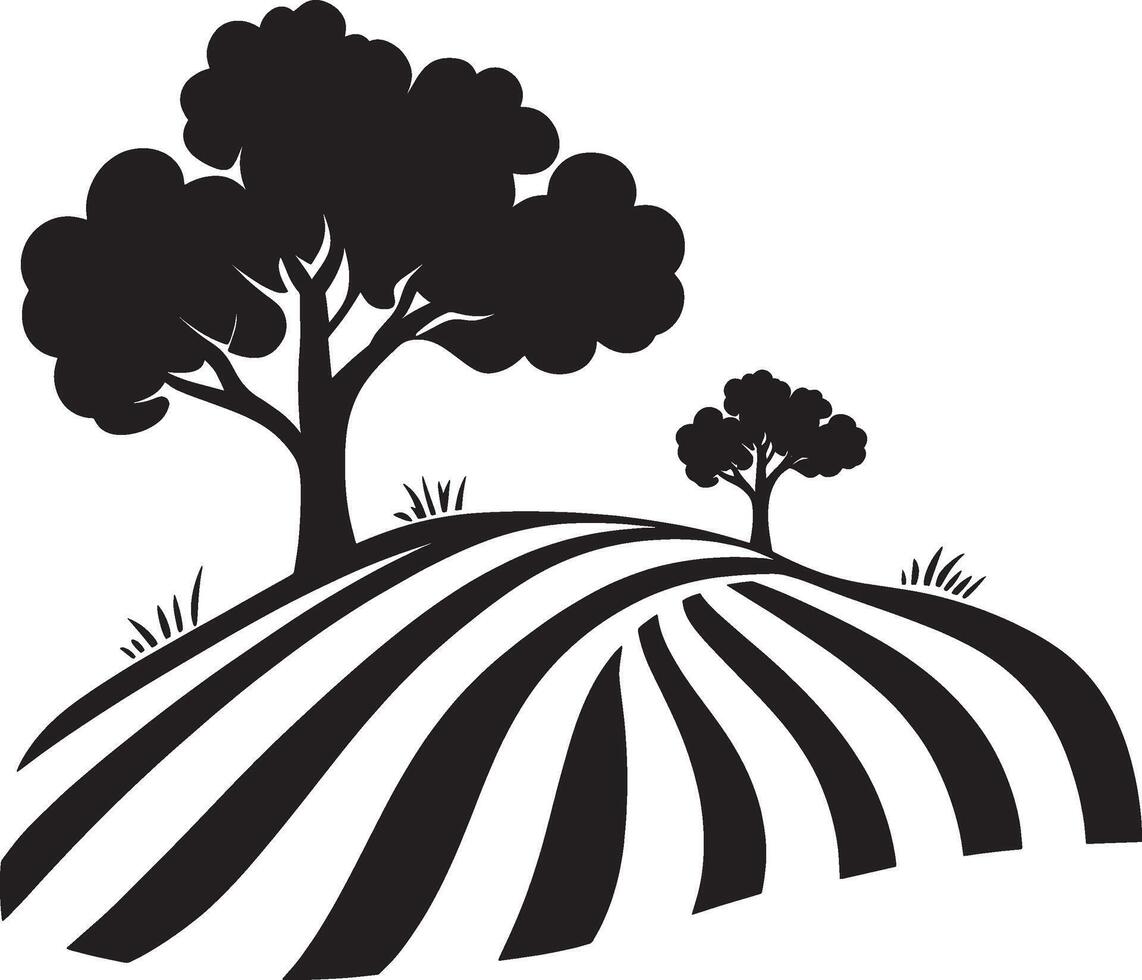 black and white illustration of a field with trees vector