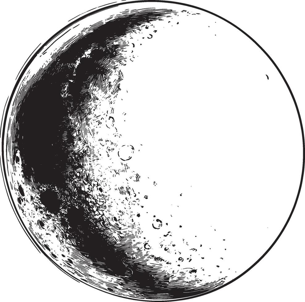 a black and white drawing of a moon vector