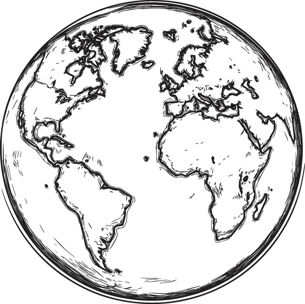 a drawing of the earth in a black and white style vector