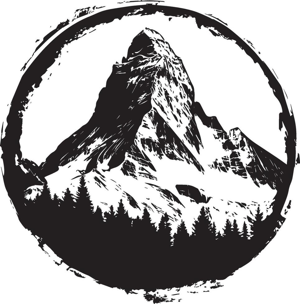 mountain with trees and a mountain in the middle vector