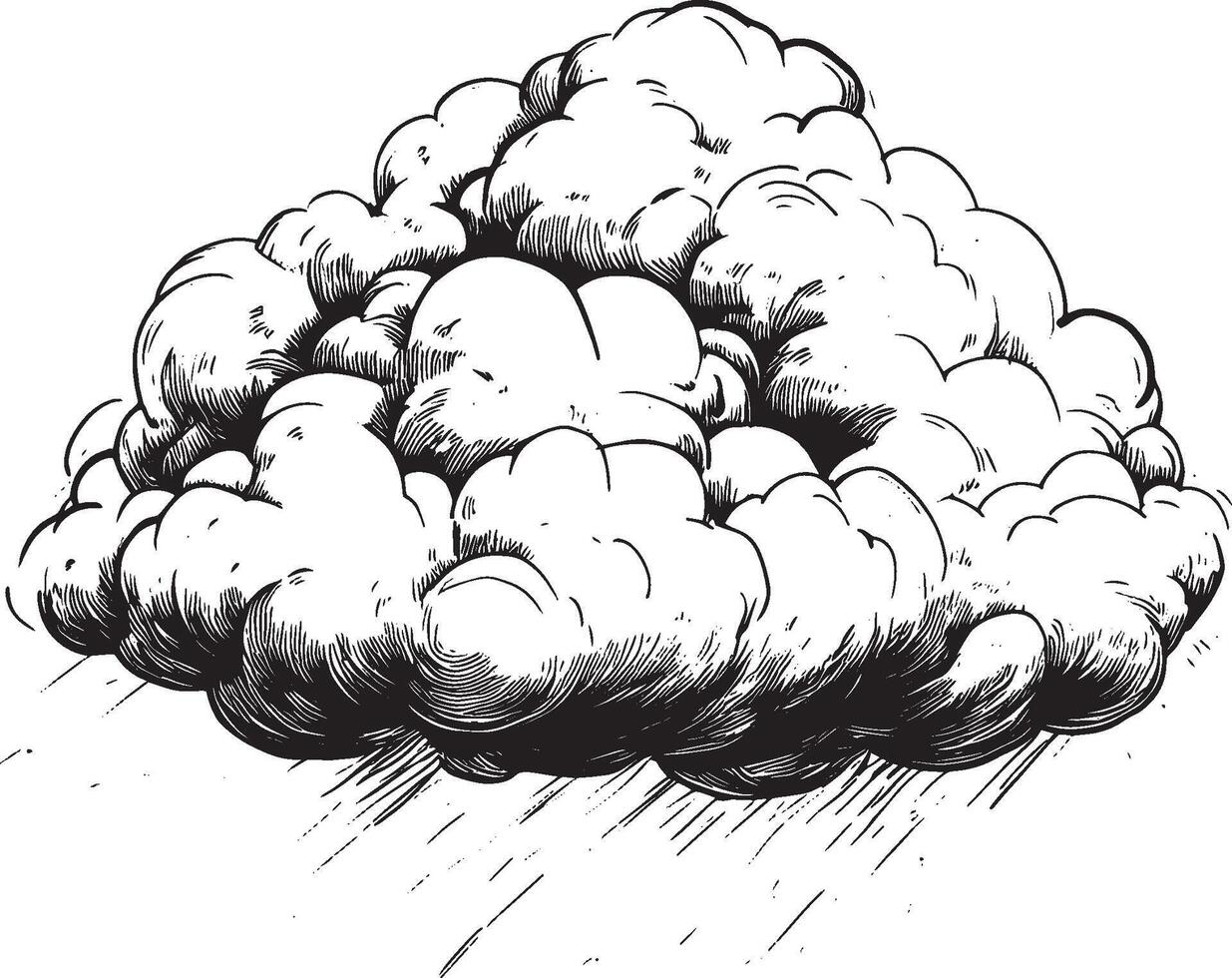 a black and white drawing of a cloud with rain vector
