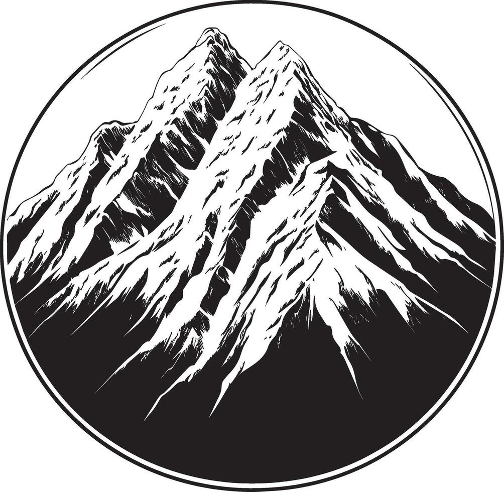 mountain range in a circle, black and white vector