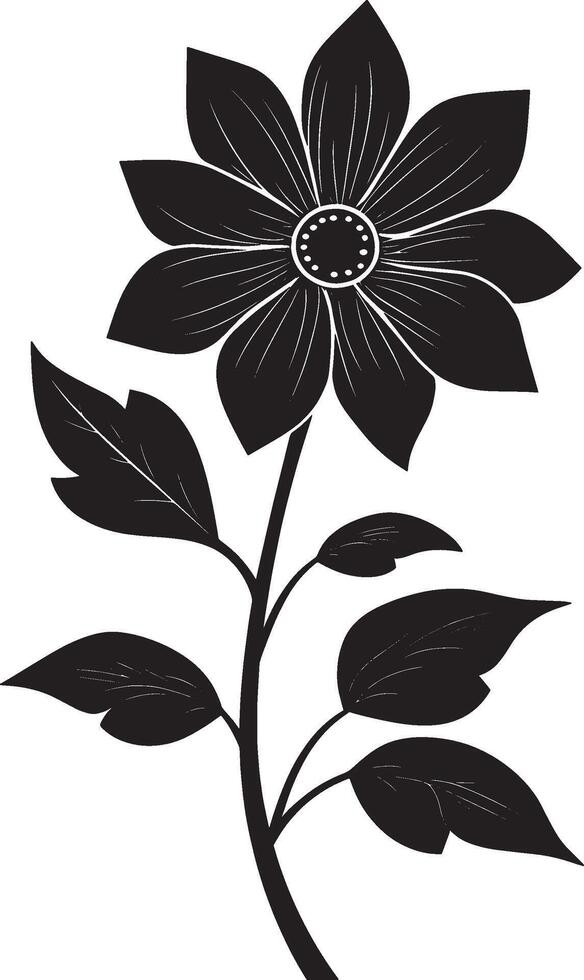 black and white flower with leaves on a white background vector