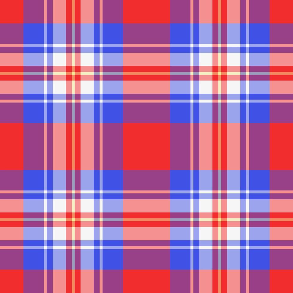 Folk texture background plaid, overlay tartan seamless check. Beautiful textile fabric pattern in red and blue colors. vector