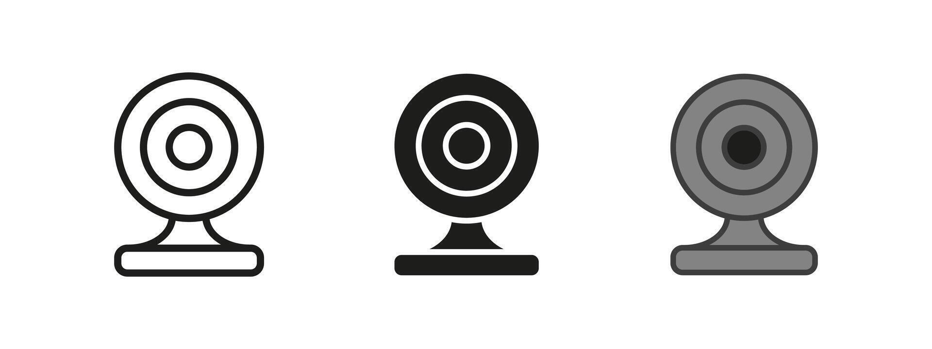 Webcam icon. Digital communication illustration. Online streaming device symbol. Internet chat call sign. Secure surveillance connection concept. Network lens graphic. vector