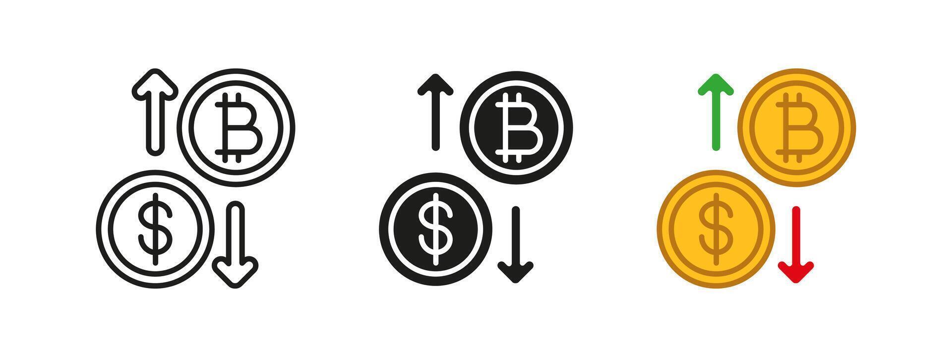 Bitcoin growth icon. Cryptocurrency market illustration. Digital investment finance symbol. Trading analysis sign. Blockchain economy exchange design. vector